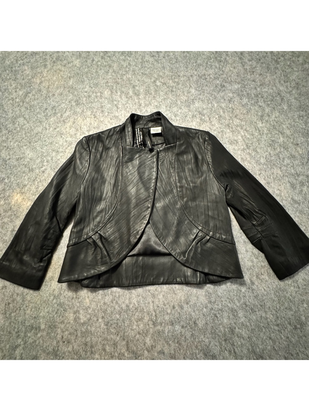 (Naughty) Black 100% Genuine Leather Cropped Jacket Chic Moto Statement